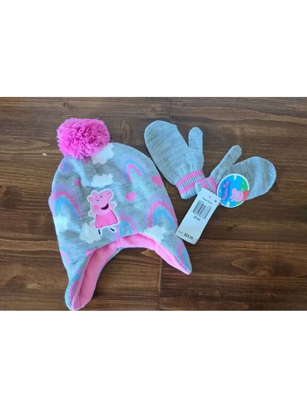 NWT Hasbro Peppa Pig Toddler Girls Winter Hat & Mittens 2-Piece Set,393